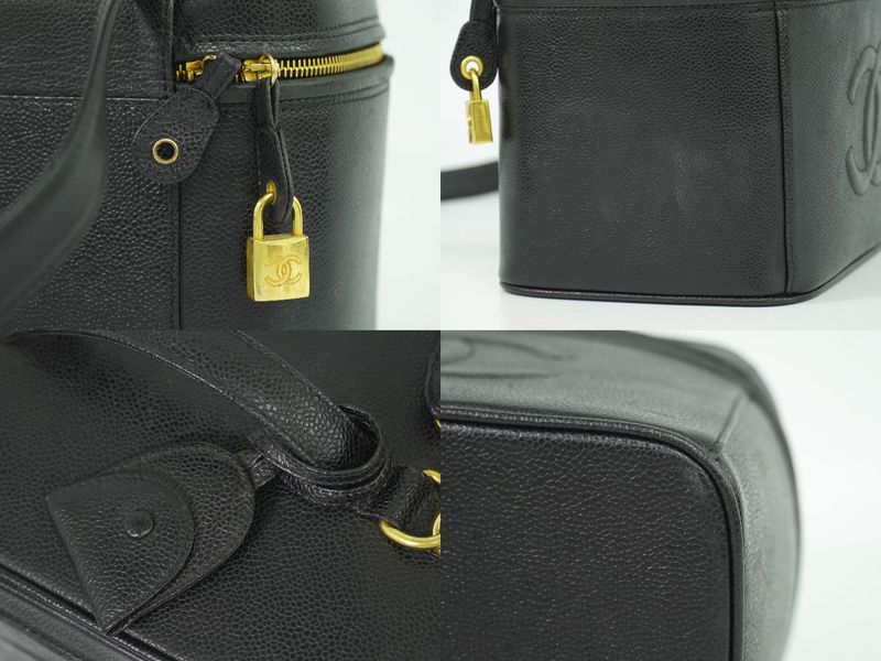 Authentic Chanel Coco Mark 2WAY Vanity Bag Shoulder Bag Handbag Caviar Skin