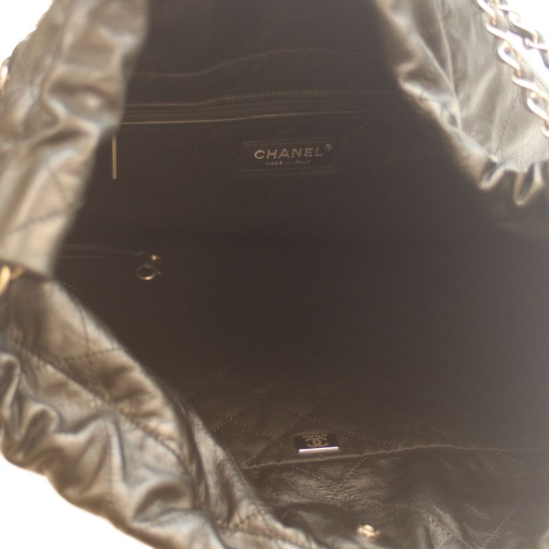 Chanel As3262 Black Shiny Calf Svhardware Chanel 22 Large Shoulder Bag Silver