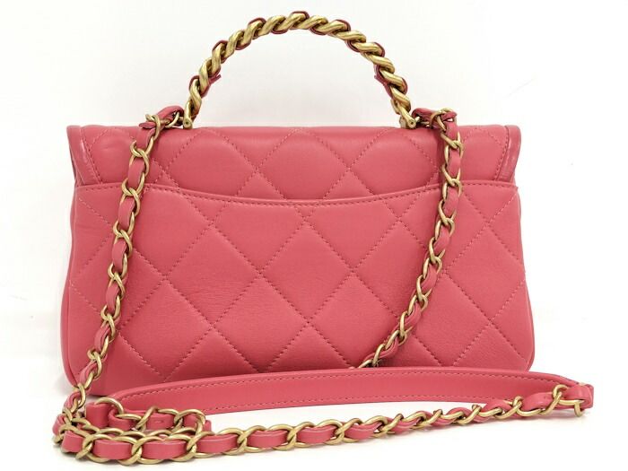 Chanel Top Handle Chain Shoulder Bag Leather Pink