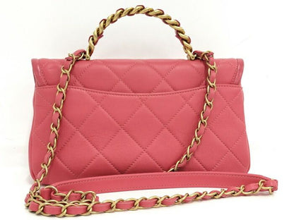 Chanel Top Handle Chain Shoulder Bag Leather Pink