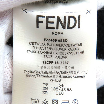 Fendi Fzz469 100% Cashmere Front Logo Crew Neck Long Sleeves Knit Sweater Black