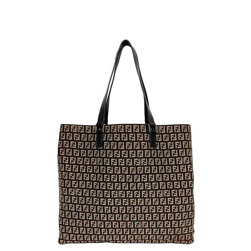 Fendi Tote Bag Brown Beige Zucchino 8bh068 Excellent Condition