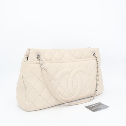 Chanel Chain Tote Bag Matelasse Coco Mark Gray-beige Soft Caviar Skin