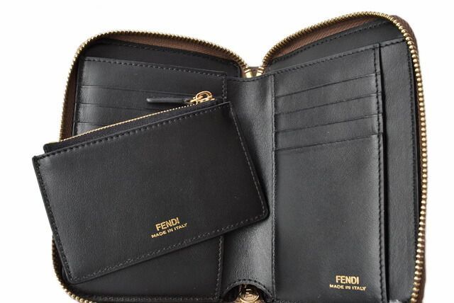 Fendi Wallet Fendi Zipper Foldable Wallet BY THE WAY Calf Leather Brown Black