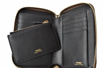 Fendi Wallet Fendi Zipper Foldable Wallet BY THE WAY Calf Leather Brown Black