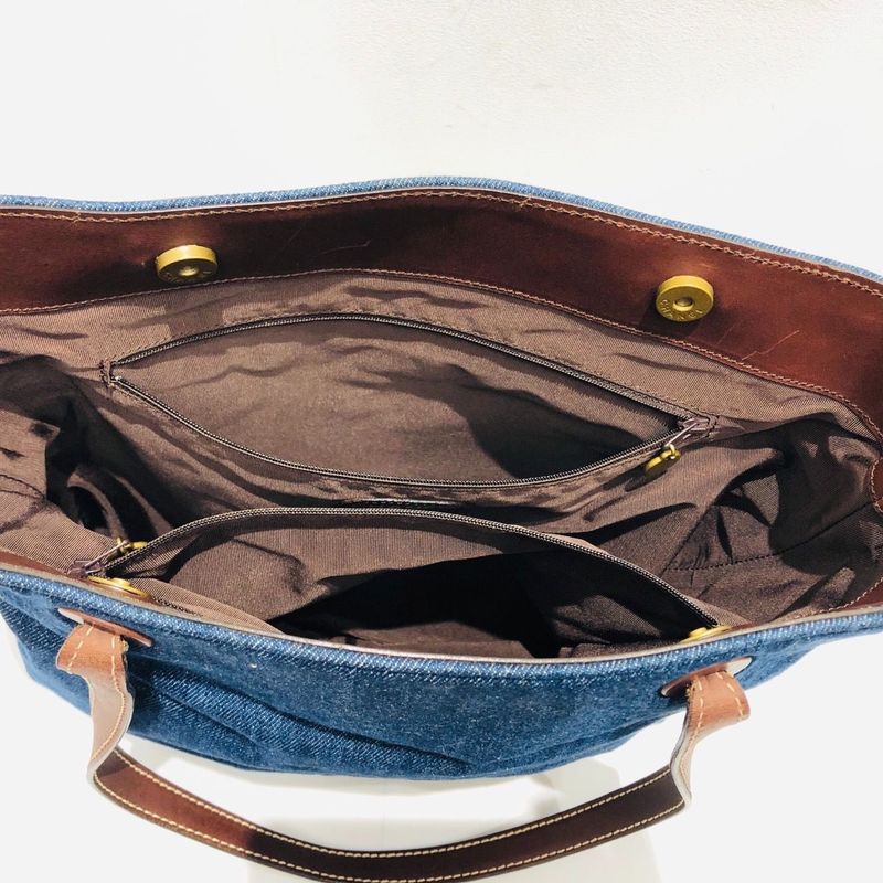 Chanel Tote Bag Denim Blue Coco Mark 5th Shoulder Bag Leather Brown Preowned