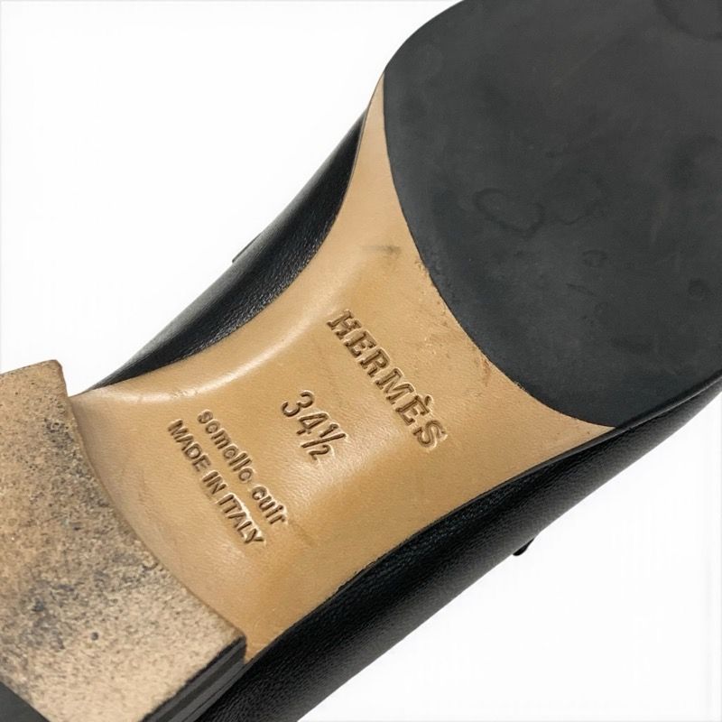 Hermes Paris Loafer Leather Shoes Leather Black Silver Hhardware Moccasin Flat