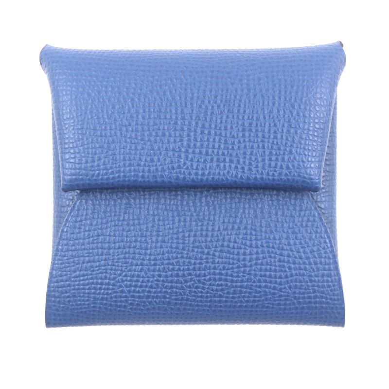 Hermes Bastia Silver Hardware Vaux Epson Leather Coin Case Blue Epson Engraved