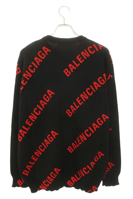 Balenciaga 20AW 625329 T3178 Logo All Over Jacquard Oversized Knit Men's XS