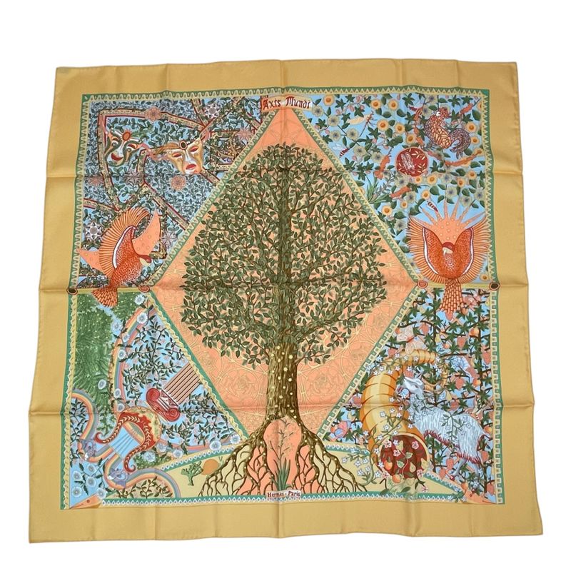 Hermes 100% Silk Scarf Carre 90 AXIS Mundi Axis Of The World Multicolor