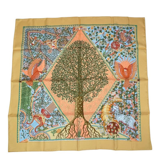 Hermes 100% Silk Scarf Carre 90 AXIS Mundi Axis Of The World Multicolor