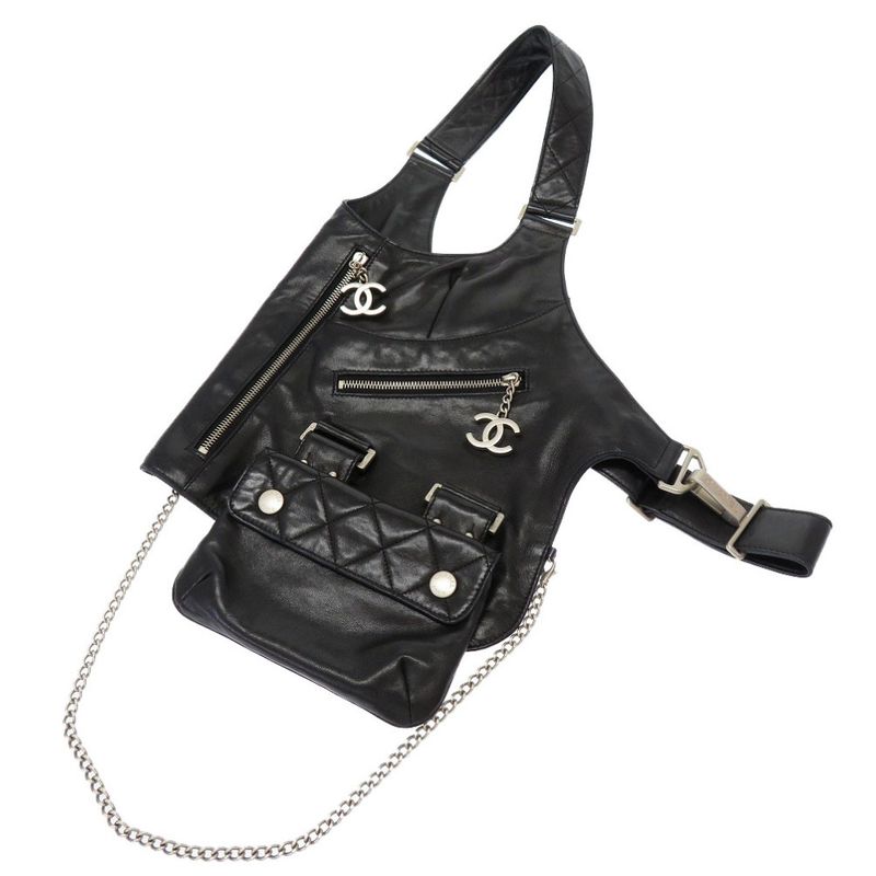 Chanel Jacket Bag Lambskin Black Matelasse 8 Series Coco Mark Body Bag 0031