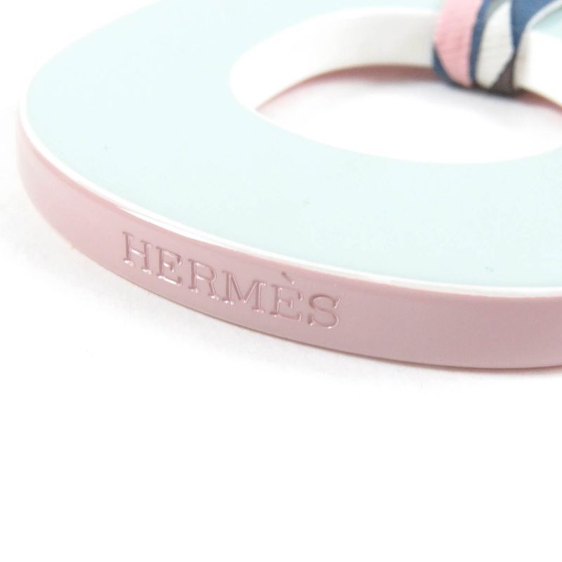 Hermes Ism Pigman Logoed Buffalo Horn Lacquerwood Silk Necklace Pink Blue With