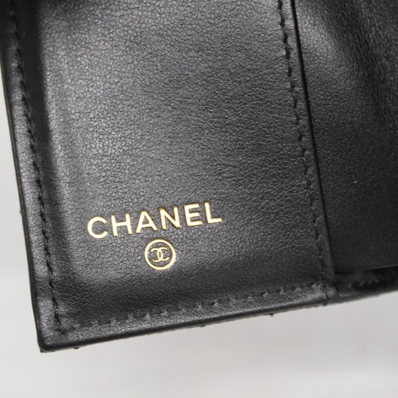 Chanel Trifold Wallet Matelasse Caviar Skin Black Gold Hardware Women