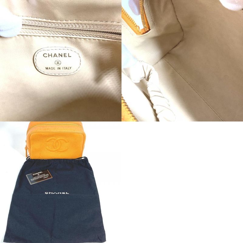 Chanel Pouch CC Coco Mark Logo Caviar Skin Yellowish