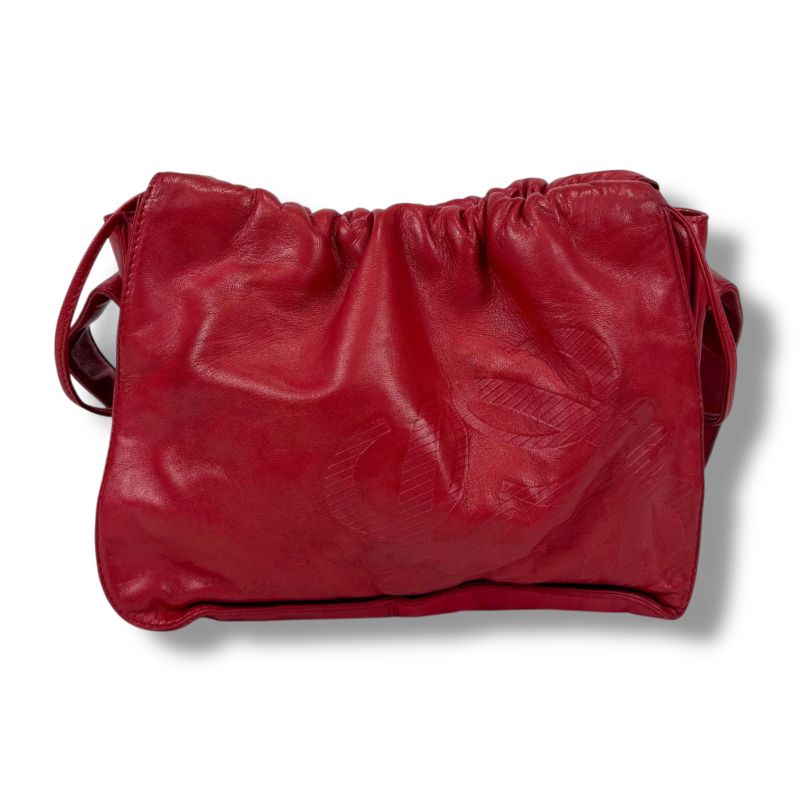 Loewe Drawstring Shape Mini Shoulder Bag Anagram Logo Red Nappa Leather