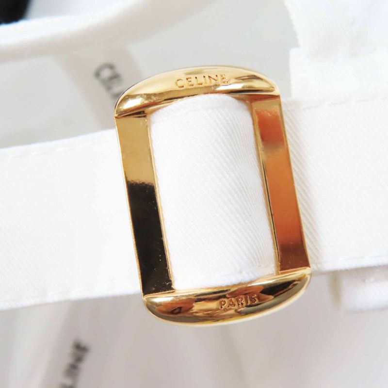 Celine 2aun1969p Initials Sequins Baseball Cap Hat Cotton White Black Gold