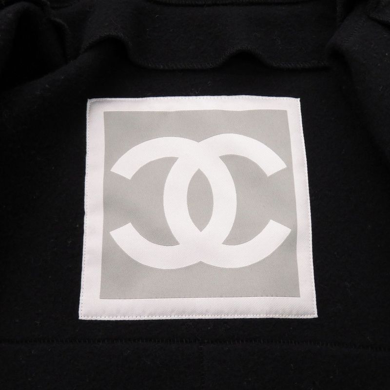 Chanel Sport Line Zip Up Coco Mark P21951 Size 38 Wool Black Hoodie Black 1017