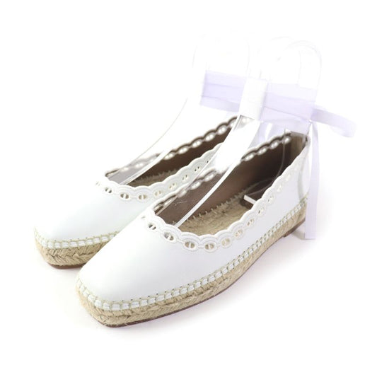 Hermes Guapa Espadrilles Chaîne D'ancre Lace-up Square Toe Leather Shoes White