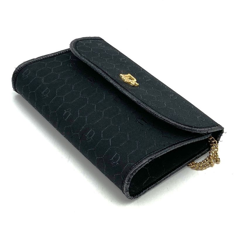 DIOR Shoulder Bag Chain Shoulder Black Gold Canvas Fashion Women Vintage