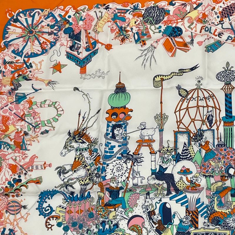 Hermes Carre 90 Silk Scarf Folle Parade Orange