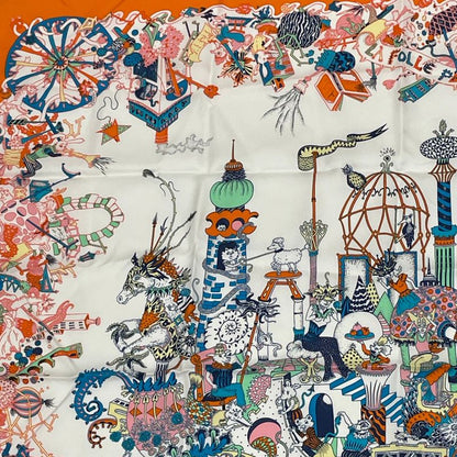 Hermes Carre 90 Silk Scarf Folle Parade Orange