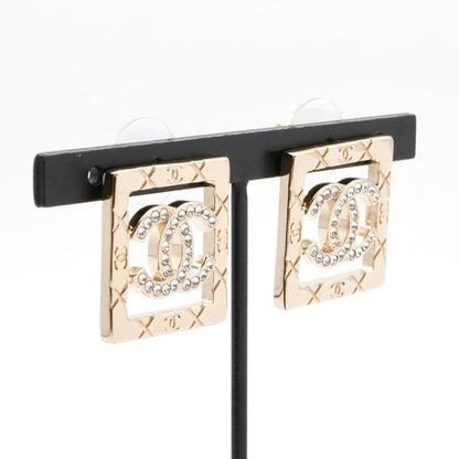Chanel Earrings Earring Gold Coco Mark Rhinestone Square