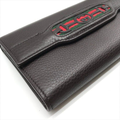 Gucci Geki Interlocking Sherry Line Leather Trifold Wallet Brown