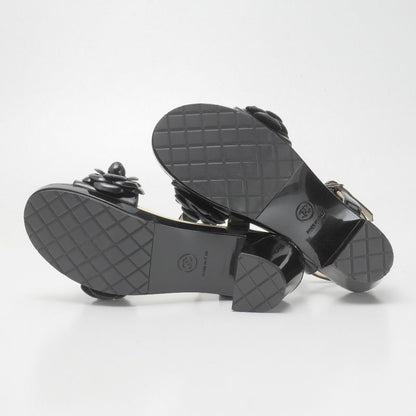 Chanel Sandals Size 35 Camellia CC Logo Coco Mark Patent Enamel Leather Ankle