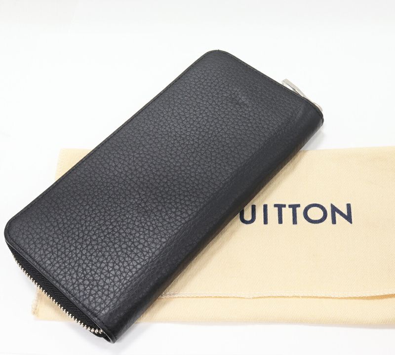 Louis Vuitton Round Zipper Long Wallet With Coin Purse Taurillon Leather Noir