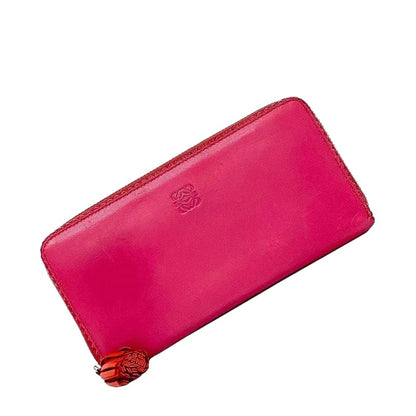 Loewe Round Zipper Long Wallet Pink Red Anagram Wallet