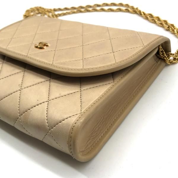 Chanel CC Logo Mini Quilted Push Lock Chain Shoulder Bag Beige