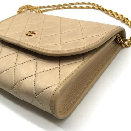 Chanel CC Logo Mini Quilted Push Lock Chain Shoulder Bag Beige