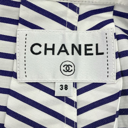 Chanel P72564v64384 Coco Mark Button Striped Skirt Women White And Navy 38