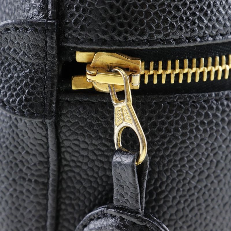 Chanel Vanity Handbag A01998 Caviar Skin Black Ladies Pouch