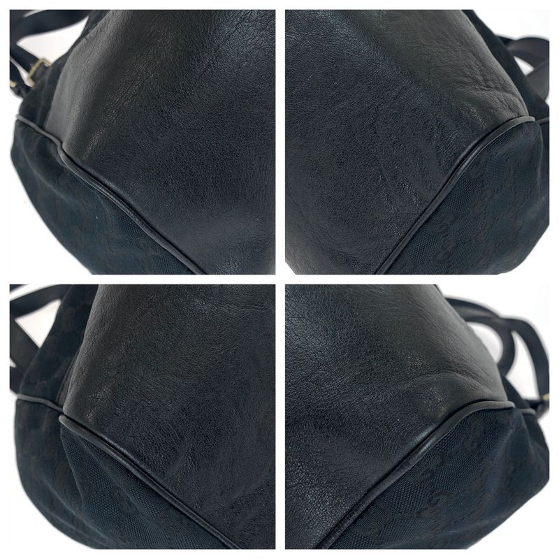 Gucci Black Silver Hardware GG Canvas/leather 223972 Tote Bag Shoulder Bag