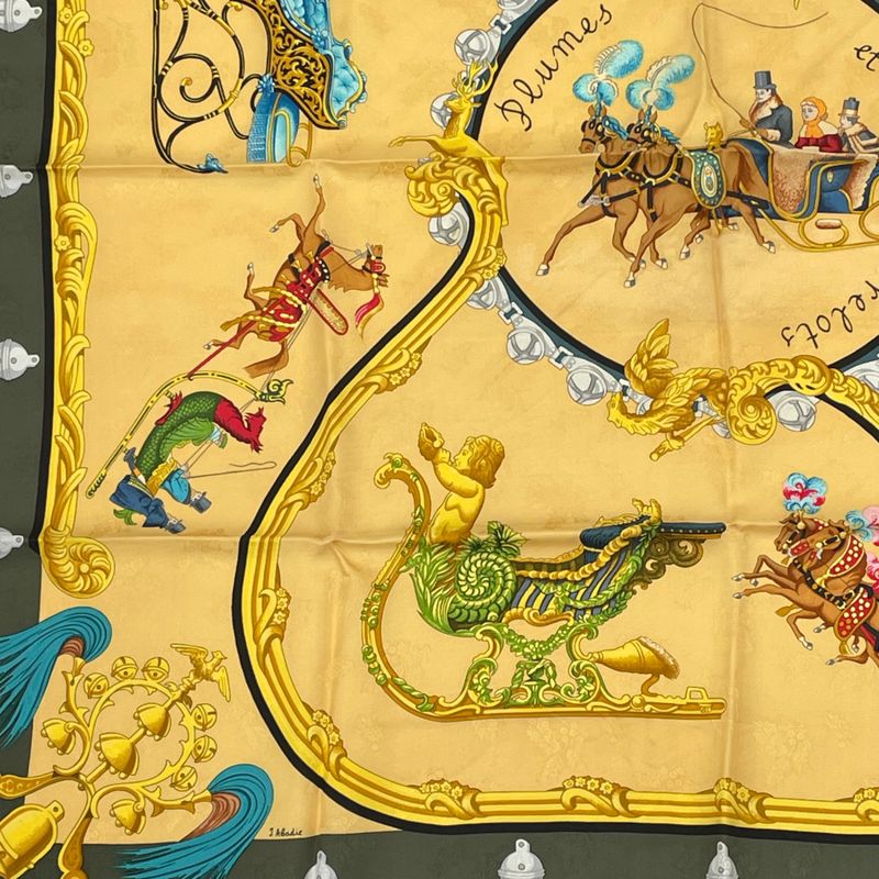 Hermes Carre 90 Plumes Et Grelots Scarf With Feathers And Bells Silk Yellow X