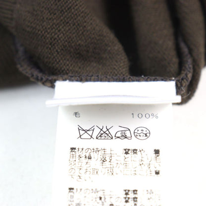 Hermes 100% Wool V-neck Bicolor Shoulder Border Pattern Knit Sweater Khaki