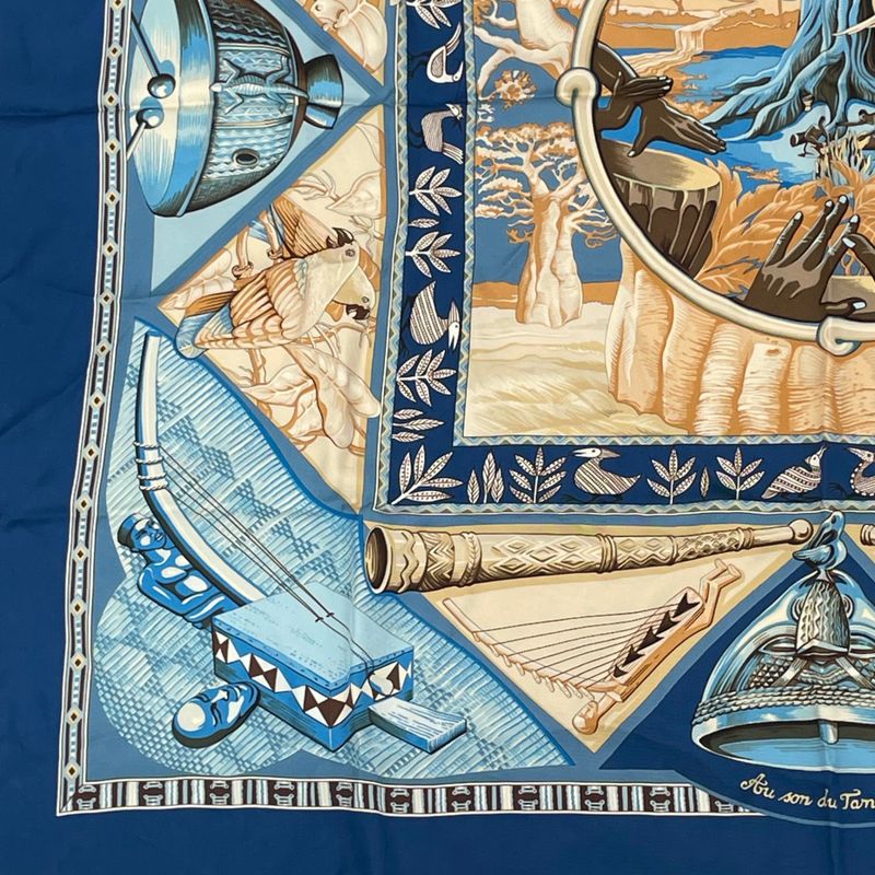 Hermes Scarf Carre 90 Au Son Du Tam To The Sound Of Tam Silk Navy