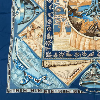 Hermes Scarf Carre 90 Au Son Du Tam To The Sound Of Tam Silk Navy