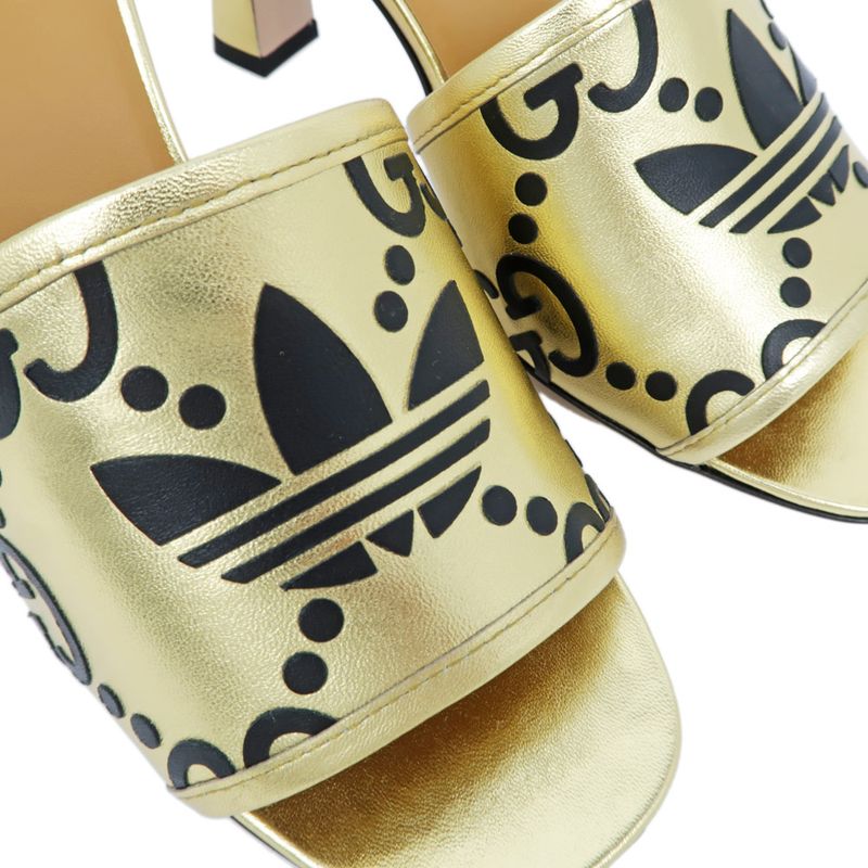 Gucci Adidas Collaboration Sandals Gold 722445 Size 38 Mule Heel Logo
