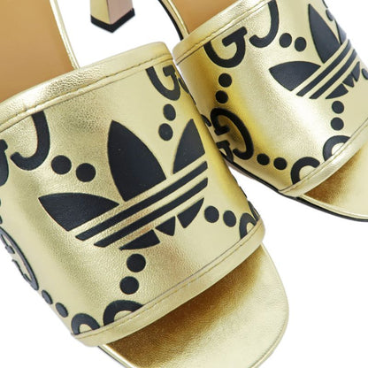 Gucci Adidas Collaboration Sandals Gold 722445 Size 38 Mule Heel Logo