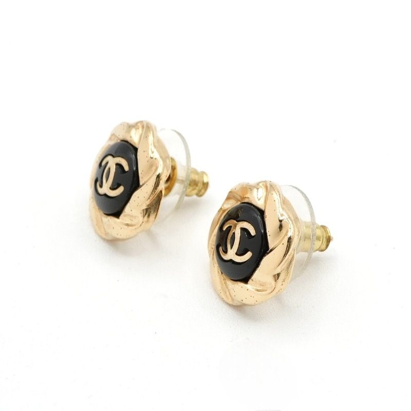 Chanel Earrings Earring Gold Black Coco Mark