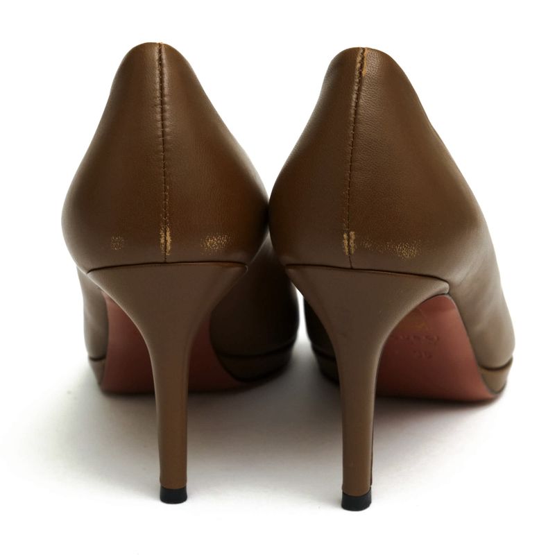 Gucci Pumps Shoes Women Leather Genuine Brown 310346 Open Toe Leather Sole