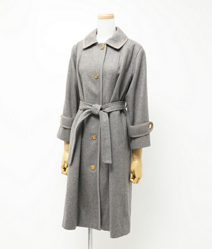 Celine Vintage Stainless Steel Collar Coat Belted Coat Long Coat Logo Buttons