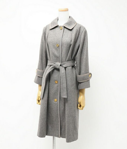 Celine Vintage Stainless Steel Collar Coat Belted Coat Long Coat Logo Buttons