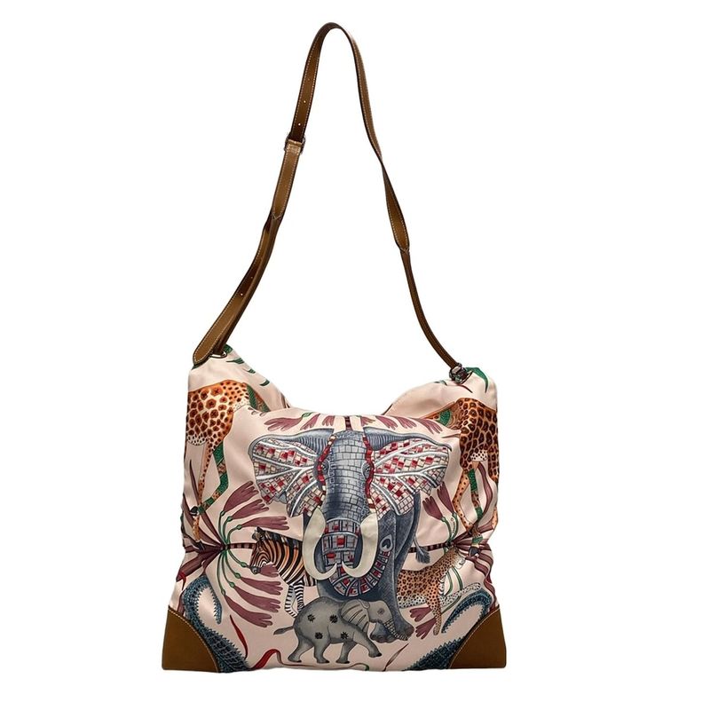 Hermes Shoulder Bag Silky City MM Light Pink X Gray X Multi Animal Print Silk