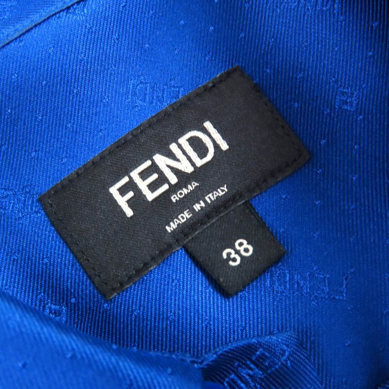 Fendi 2021 Fs0795 100% Silk FF Logo Total Logo Button Short Sleeve Shirt Blue