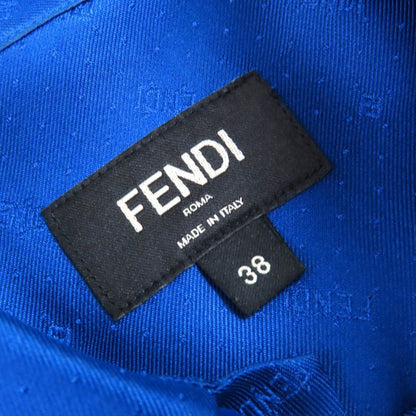 Fendi 2021 Fs0795 100% Silk FF Logo Total Logo Button Short Sleeve Shirt Blue