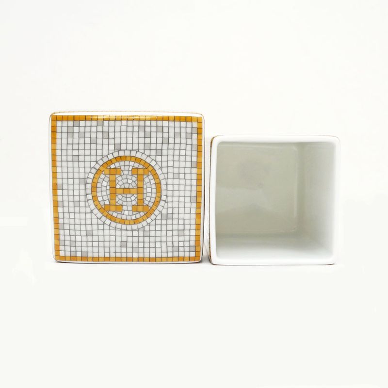 Hermes Small Box Mosaic 24 Gold White Pottery Accessories Others